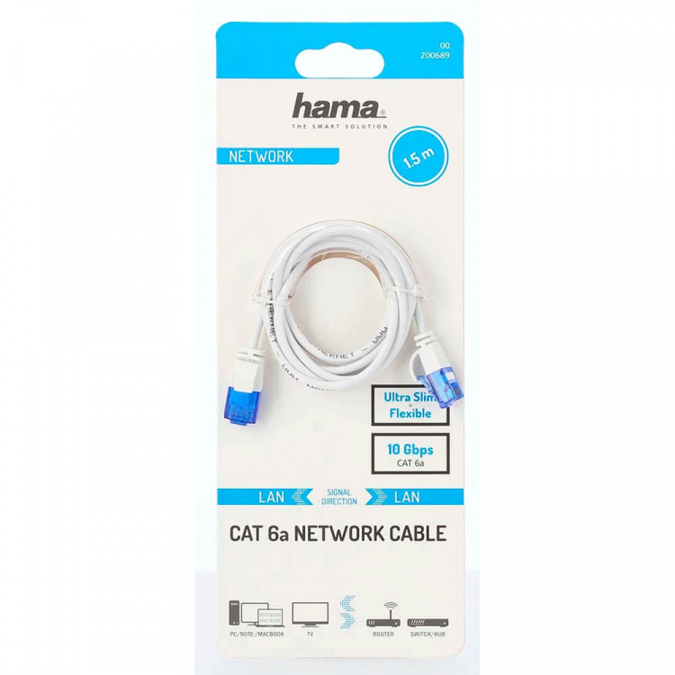 Hama Nätverkskabel CAT6a Slim U/UTP 1,5m Vit