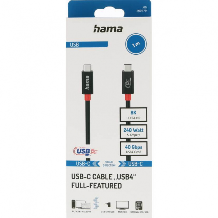 Hama USB-C kabel, USB4 Gen3 svart 1 meter Hama USB-C kabel, USB4 Gen3 svart 1 meter