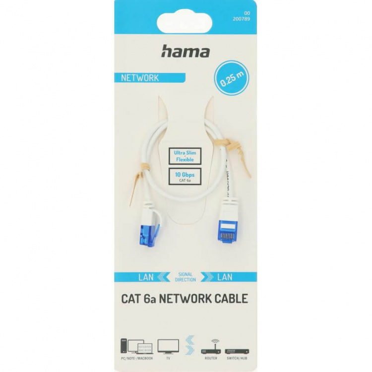 Hama Nätverkskabel CAT6a Slim U/UTP 0,25m Vit Hama Nätverkskabel CAT6a Slim U/UTP 0,25m Vit