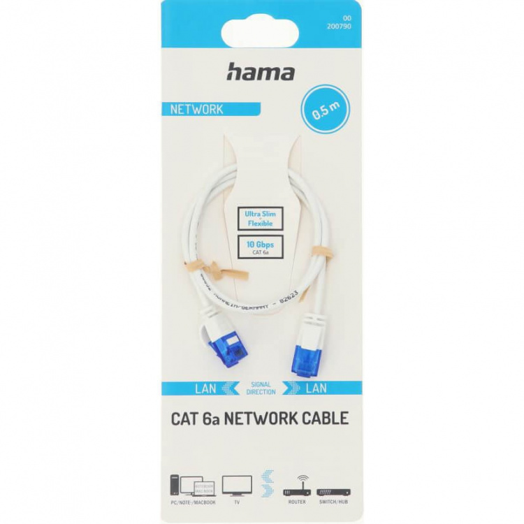 Hama Nätverkskabel CAT6a Slim U/UTP 0,50 m Vit