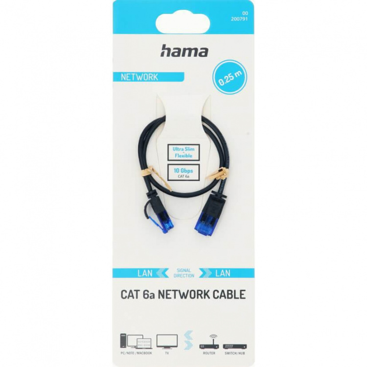 Hama Nätverkskabel CAT6a Slim U/UTP 0,25m Svart Hama Nätverkskabel CAT6a Slim U/UTP 0,25m Svart