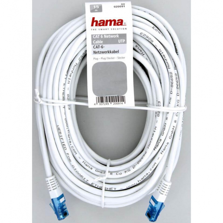Hama Kabel Nätverk CAT6 UTP Bulk Vit 15m