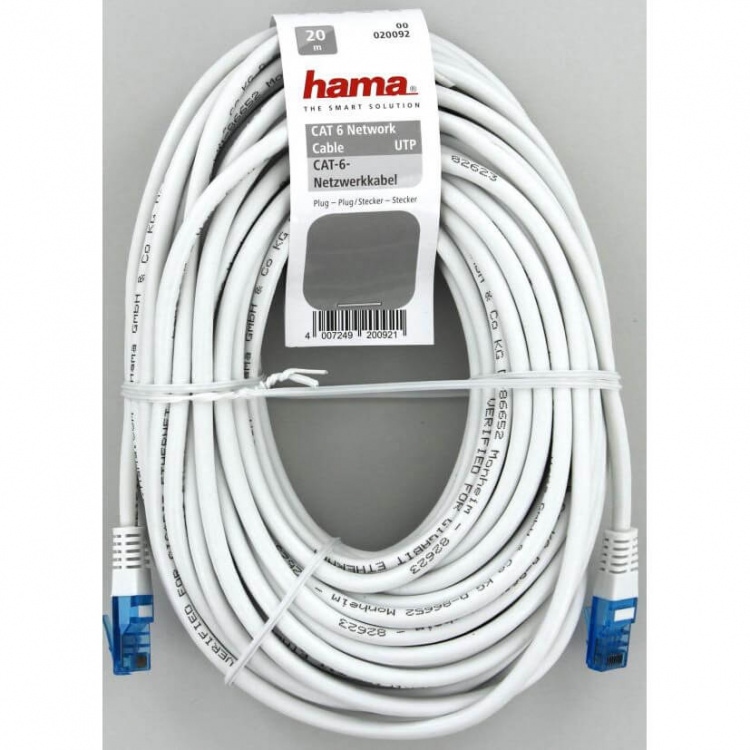 HAMA Kabel Nätverk CAT6 UTP Bulk Vit 20m
