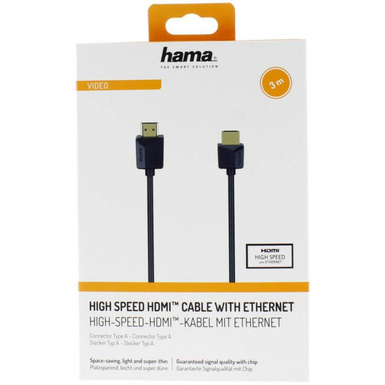 Hama Kabel HDMI Ethernet Flexislim Svart 3m Hama Kabel HDMI Ethernet Flexislim Svart 3m