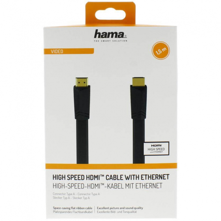Hama Kabel HDMI Ethernet Platt Svart 1.5m Hama Kabel HDMI Ethernet Platt Svart 1.5m