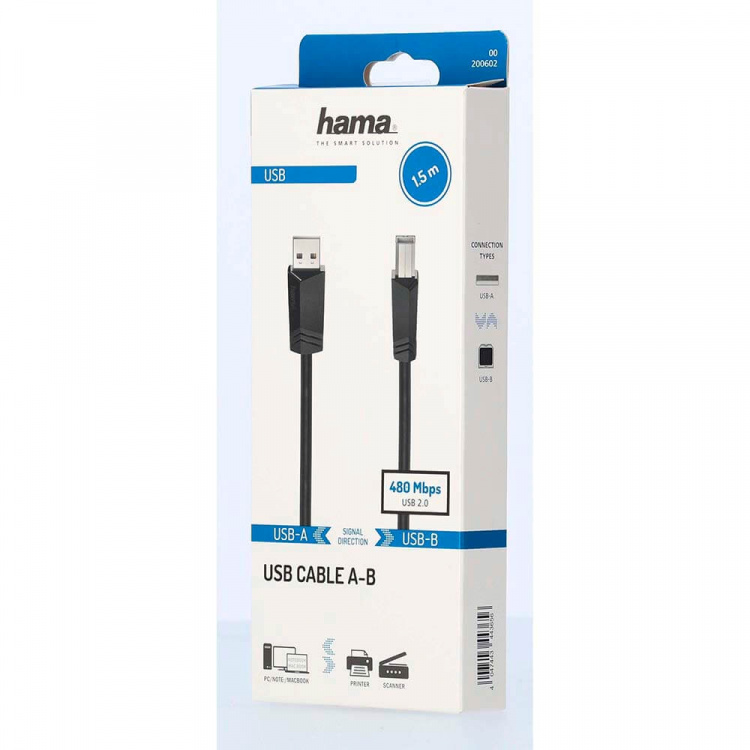 Hama Kabel USB 2.0 480 Mbit/s 1,5m Svart Hama Kabel USB 2.0 480 Mbit/s 1,5m Svart