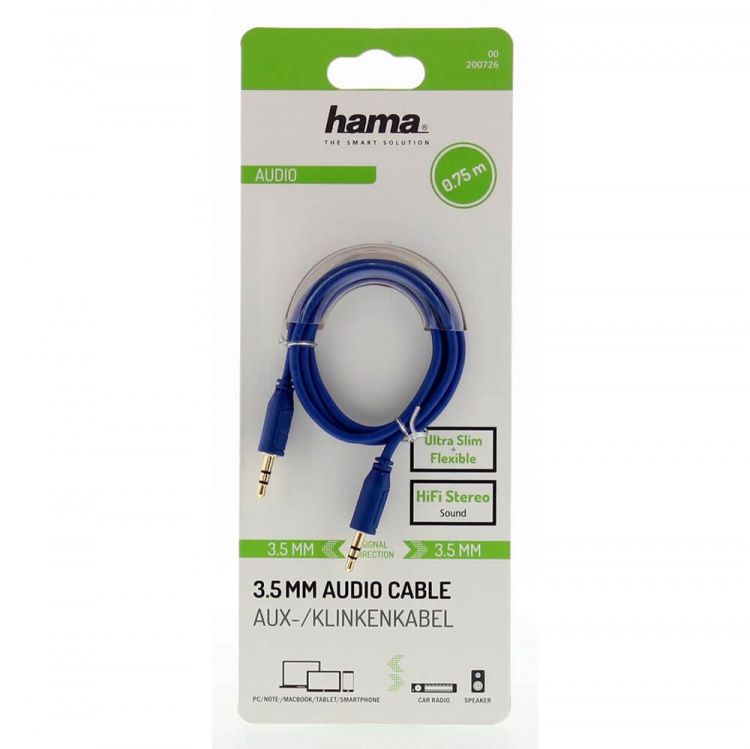 Hama Ljudkabel Flexi-Slim 3,5mm-3,5mm Guld Blå 0,75m