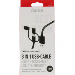 Hama Multi Laddkabel 3-i-1 Svart 1,5m Hama Multi Laddkabel 3-i-1 Svart 1,5m