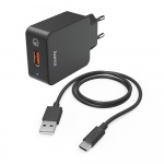 Hama Laddare 220V med USB-C-kabel Qualcomm 19,5W Svart