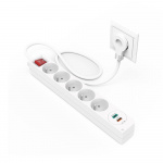 Hama Grenuttag 5-vägs + 2 USB utgångar 1.4 meter med strömbytare vit