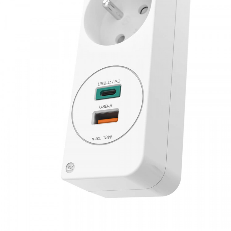 Hama Grenuttag 5-vägs + 2 USB utgångar 1.4 meter med strömbytare vit