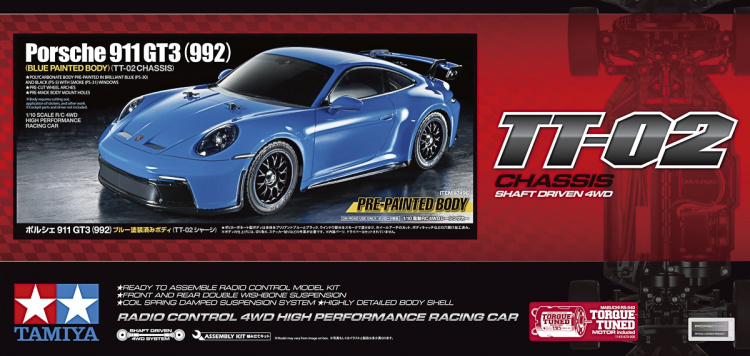 TAMIYA 1/10 R/C Porsche 911 GT3 (992) (Blue PB) (TT-02) 