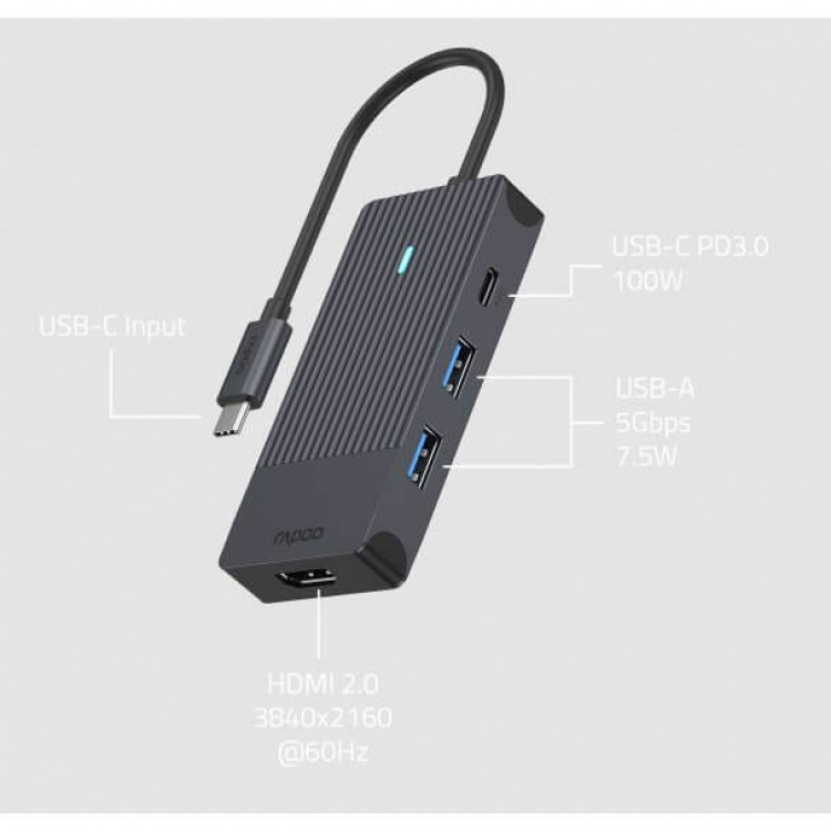 Rapoo Multiport USB-C UCM-2001 4-i-1 USB-C-Adapter Rapoo Multiport USB-C UCM-2001 4-i-1 USB-C-Adapter