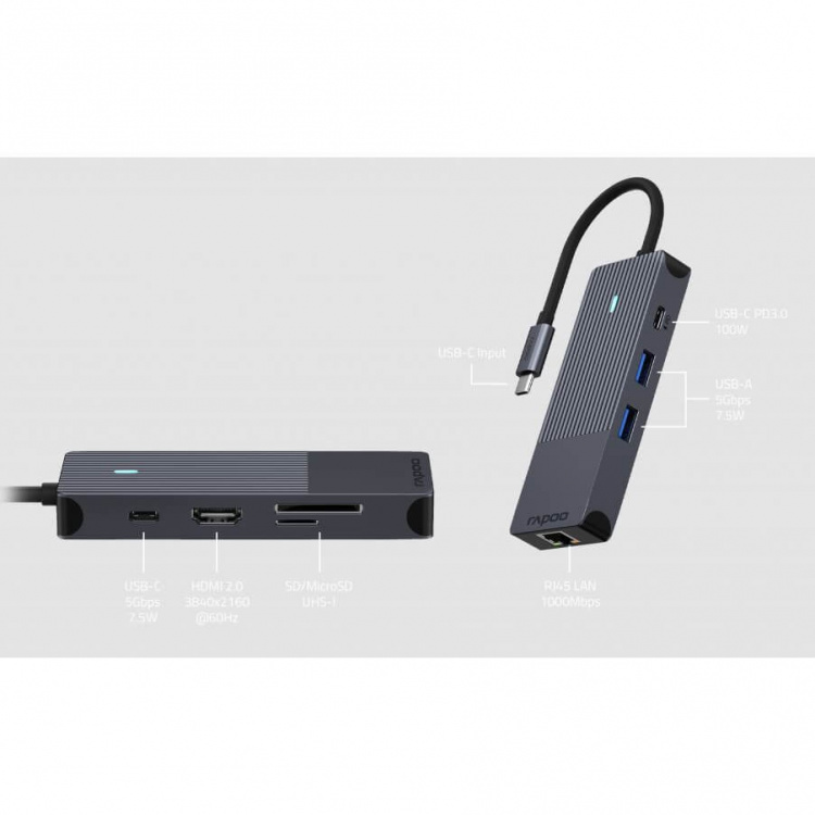 Rapoo Multiport USB-C UCM-2004 8-i-1 USB-C-Adapter Rapoo Multiport USB-C UCM-2004 8-i-1 USB-C-Adapter