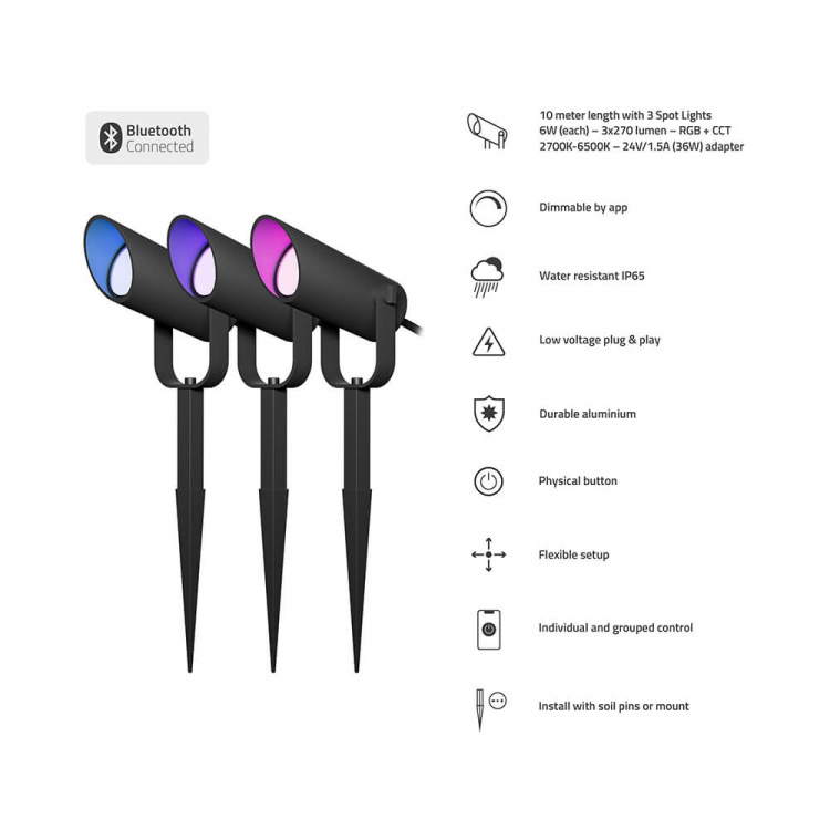 Hombli Smart Utomhus Spotlight 3-pack RGB CCT Svart Hombli Smart Utomhus Spotlight 3-pack RGB CCT Svart