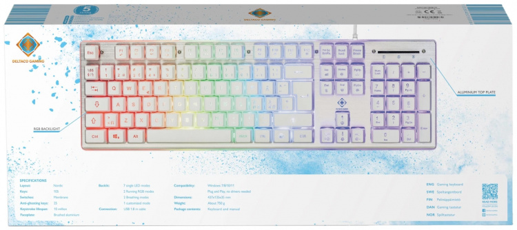 deltaco_gaming WK75 RGB keyboard 105 keys Nordic membrane switches orange