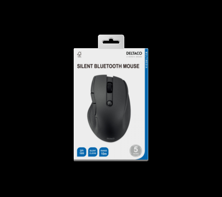 Deltaco Silent Bluetooth Office mouse 5 buttons, 600-1200 DPI, black Deltaco Silent Bluetooth Office mouse 5 buttons, 600-1200 DPI, black