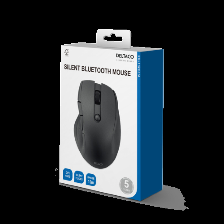 Deltaco Silent Bluetooth Office mouse 5 buttons, 600-1200 DPI, black Deltaco Silent Bluetooth Office mouse 5 buttons, 600-1200 DPI, black