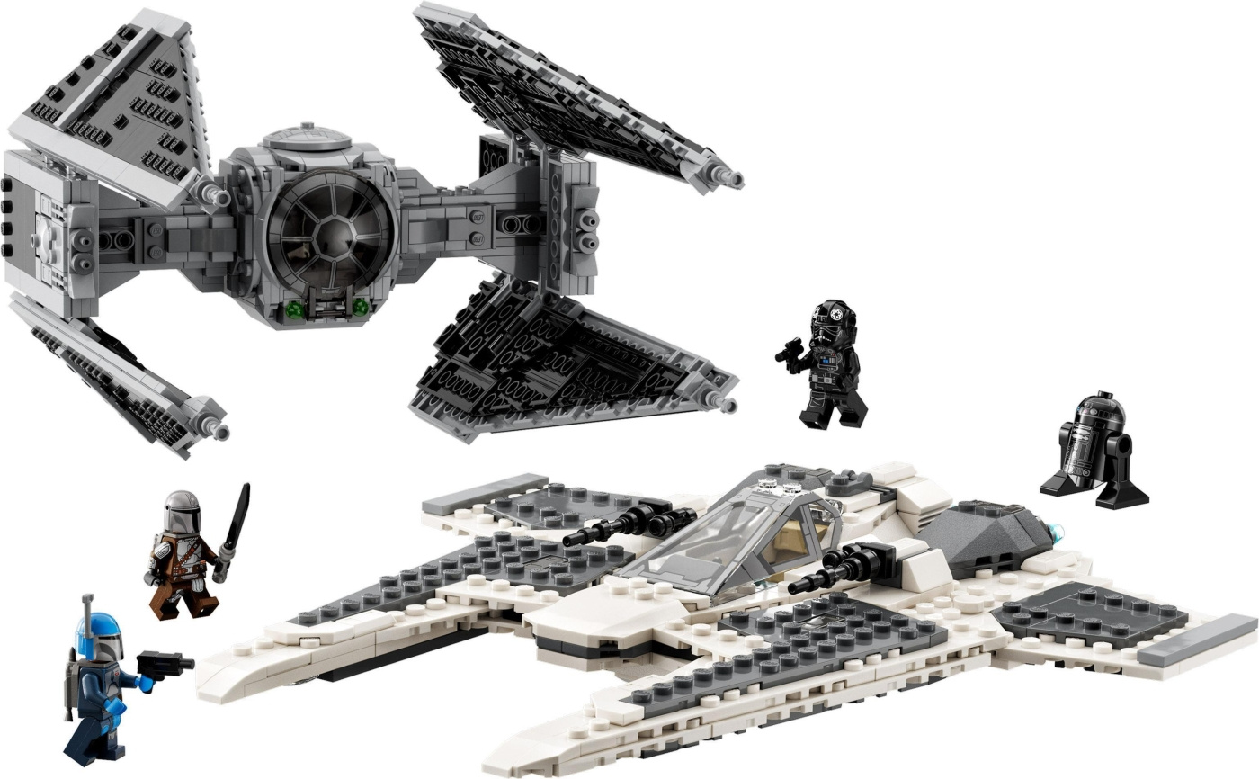 LEGO 75348 Star Wars Mandalorian Fang Fighter vs TIE Interceptor Byggset  med Två Starfighters, Byggleksak för Barn med 3 Minifigurer, och  Droid-figur, Samlarobjekt, Presentidé, från 9 år : : Leksaker