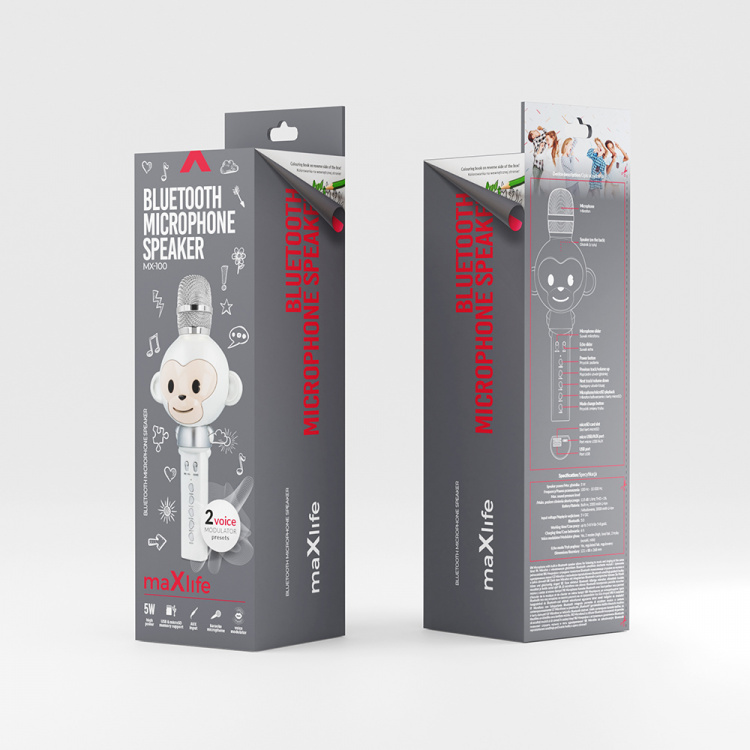 Maxlife Animal MX-100 - Bluetooth Karaoke-mikrofon med inbyggd högtalare, Vit