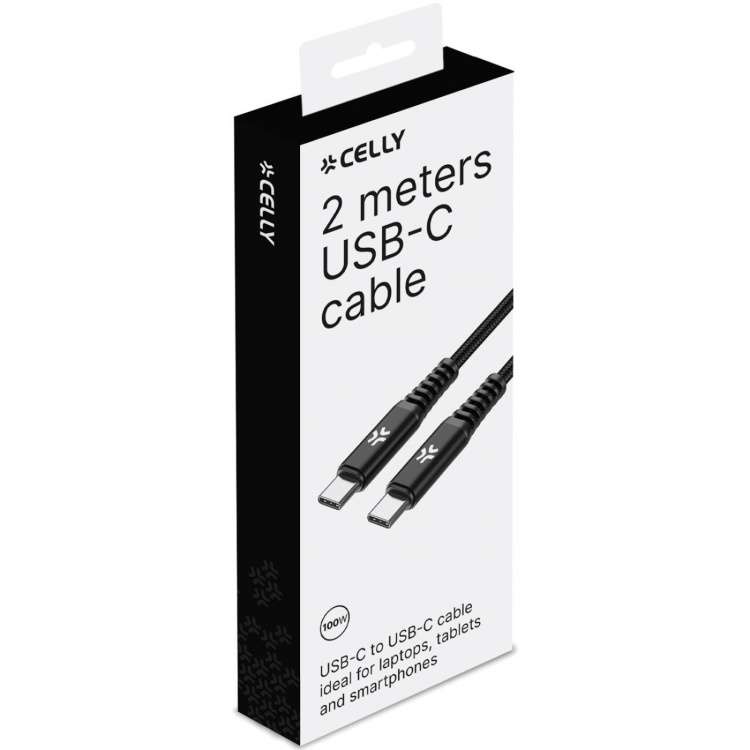 Celly USB-C till USB-C Kabel 100W 2m Svart
