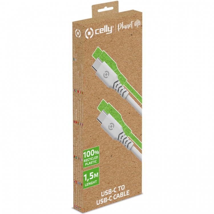 Celly Planet USB-C - USB-C-kabel 1,5m av 100% återvunnen plast Vit