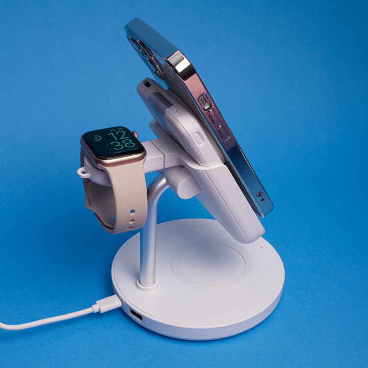 Forever MACS-100 - Trådlös 5i1 Laddstation med portabel Qi-Powerbank 5000mAh, Vit Forever MACS-100 - Trådlös 5i1 Laddstation med portabel Qi-Powerbank 5000mAh, Vit