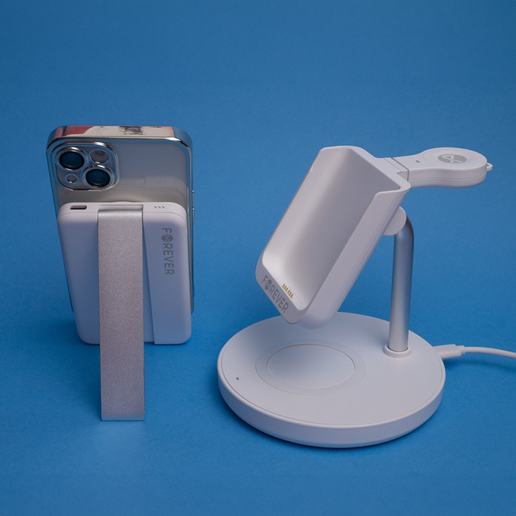 Forever MACS-100 - Trådlös 5i1 Laddstation med portabel Qi-Powerbank 5000mAh, Vit Forever MACS-100 - Trådlös 5i1 Laddstation med portabel Qi-Powerbank 5000mAh, Vit