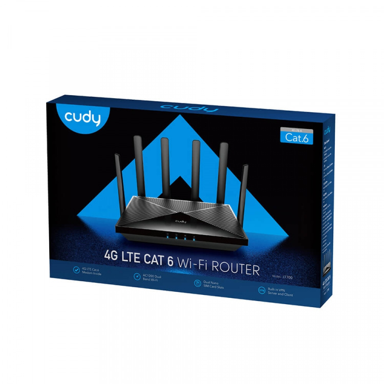 CUDY 4G Router LT700 Cat6 AC1200 Gigabit Dual-SIM CUDY 4G Router LT700 Cat6 AC1200 Gigabit Dual-SIM