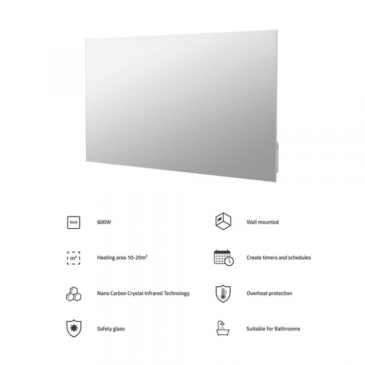 Hombli Smart Infraröd Värmare Glaspanel 600w Spegel Hombli Smart Infraröd Värmare Glaspanel 600w Spegel