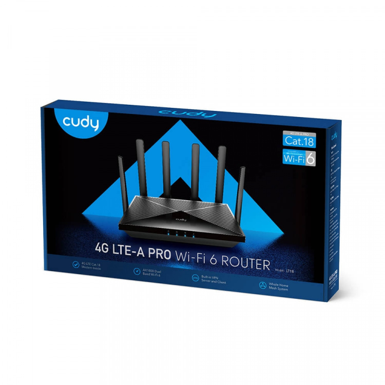CUDY 4G Router LT18 Cat 18 AX1800 Gigabit Dual-SIM CUDY 4G Router LT18 Cat 18 AX1800 Gigabit Dual-SIM