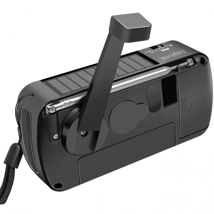 LogiLink Vevradio med ficklampa och solcell Svart