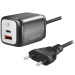 LogiLink Laddare 30W PD/QC3 1,5m fast kabel Svart
