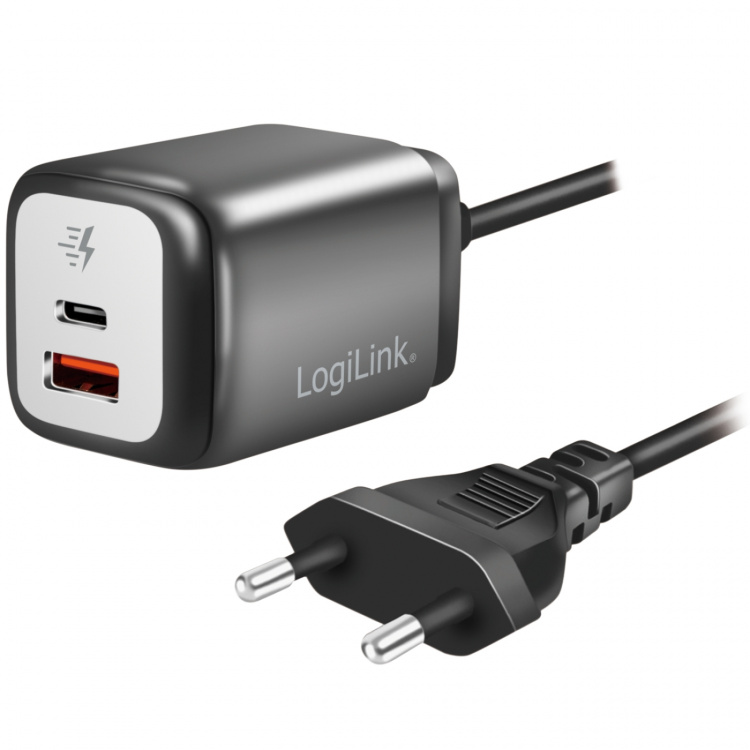 LogiLink Laddare 30W PD/QC3 1,5m fast kabel Svart