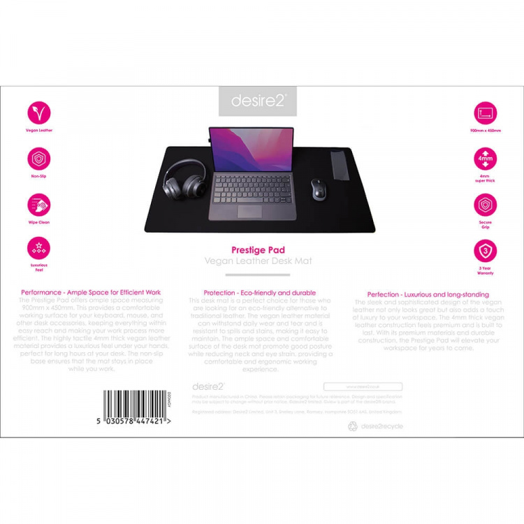 Desire2 Skrivbordsmatta Grå Veganskt Läder 400x900mm