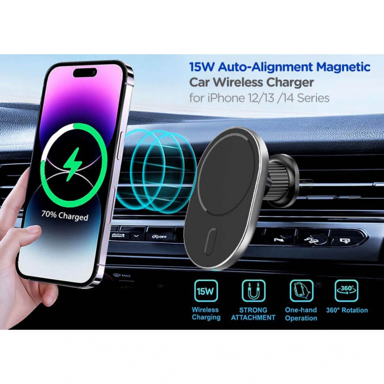 Gear MagSerie Telefonhållare Airwent MagSafe-laddning 15W Trådlös