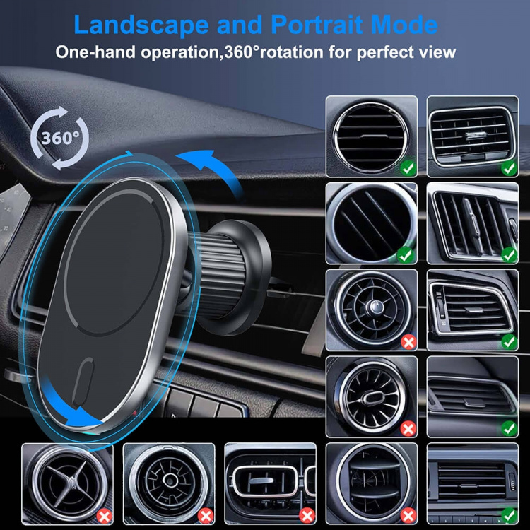 Gear MagSerie Telefonhållare Airwent MagSafe-laddning 15W Trådlös