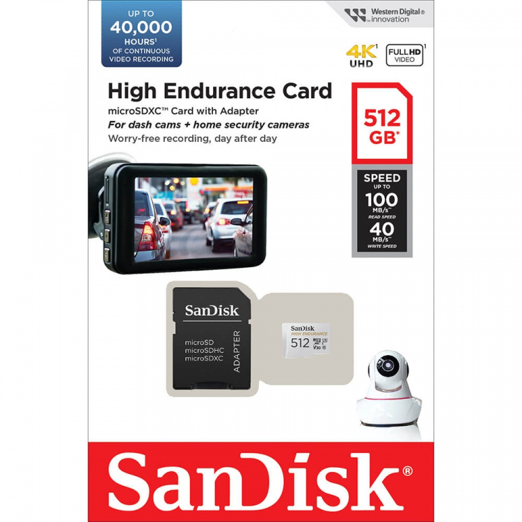 SANDISK Minneskort MicroSDXC 512GB High Endurance med adap