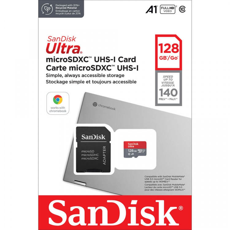 SanDisk Ultra microSDXC 128GB Chromebooks 140MB/s UHS-I Adap SanDisk Ultra microSDXC 128GB Chromebooks 140MB/s UHS-I Adap