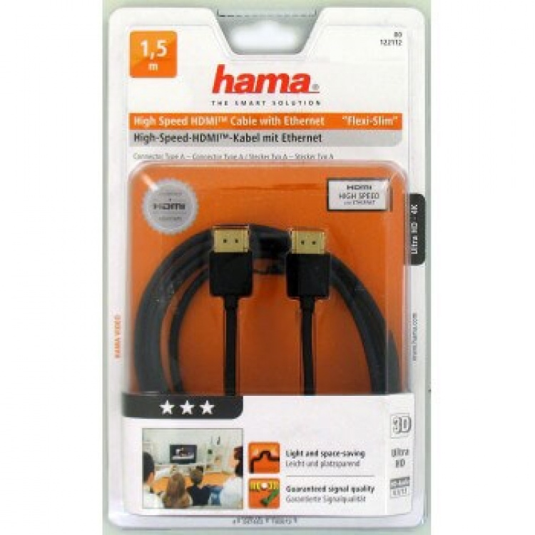 HAMA Kabel HDMI Ethernet Flexislim Svart 1.5m HAMA Kabel HDMI Ethernet Flexislim Svart 1.5m