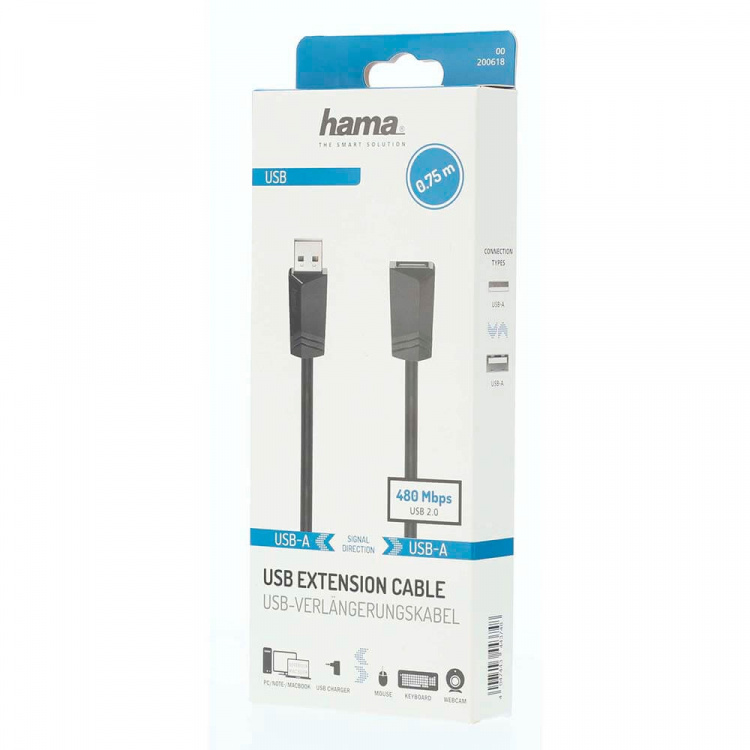 Hama Kabel USB 2.0 Förlängning 480 Mbit/s 0,75m Svart