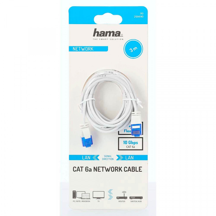 Hama Nätverkskabel CAT6a Slim U/UTP 3,0m Vit Hama Nätverkskabel CAT6a Slim U/UTP 3,0m Vit