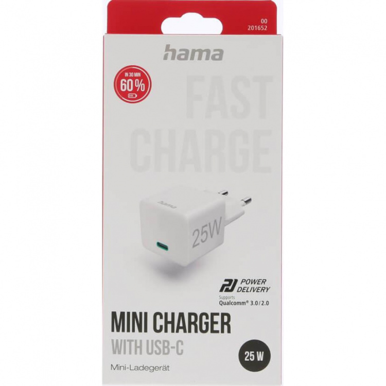Hama Laddare 220V USB-C PD/Qualcomm 25W Vit