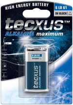 tecxus 6LR61/6LP3146/9 V Block batteri, 1 st. blister alkaliskt manganbatteri, 9 V tecxus 6LR61/6LP3146/9 V Block batteri, 1 st. blister alkaliskt manganbatteri, 9 V