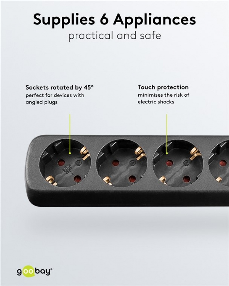 Goobay Grenuttag, 6 uttag, 5 m, svart 6x säkerhetsuttag Goobay Grenuttag, 6 uttag, 5 m, svart 6x säkerhetsuttag