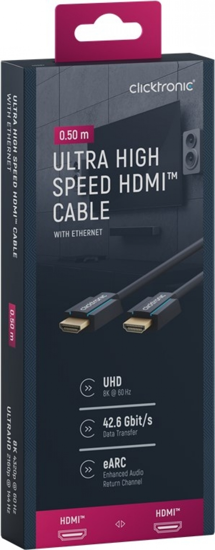 ClickTronic HDMI™-kabel med ultrahög hastighet Premiumkabel | 1x HDMI™-kontakt 1x HDMI™-kontakt | 0,5 m | UHD 8K @ 60 Hz