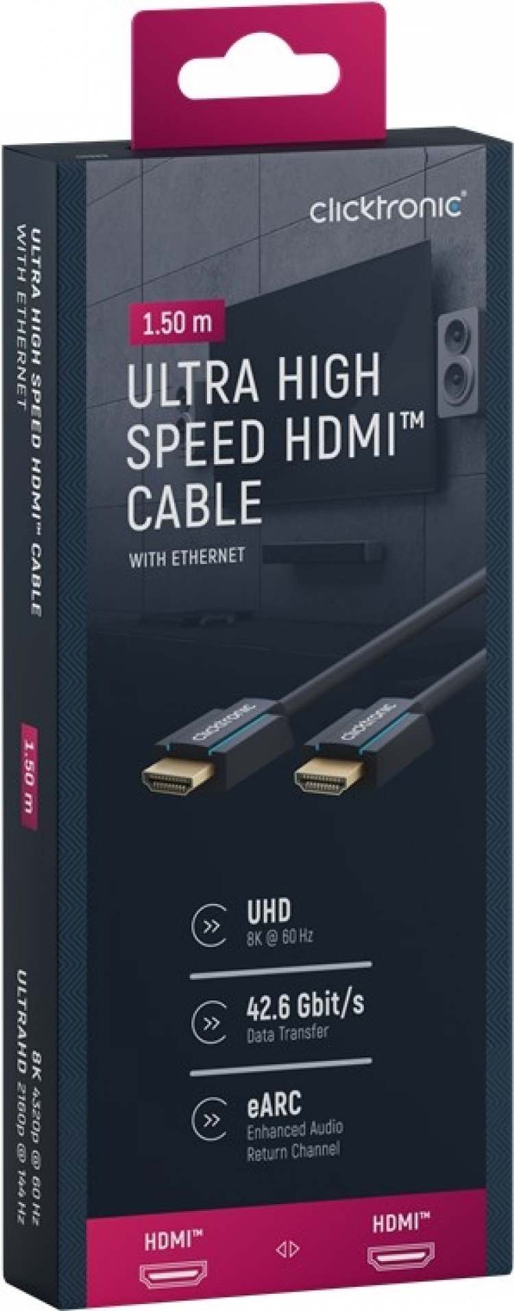 ClickTronic HDMI™-kabel med ultrahög hastighet Premiumkabel | 1x HDMI™-kontakt 1x HDMI™-kontakt | 1,5 m | UHD 8K @ 60 Hz ClickTronic HDMI™-kabel med ultrahög hastighet Premiumkabel | 1x HDMI™-kontakt 1x HDMI™-kontakt | 1,5 m | UHD 8K @ 60 Hz