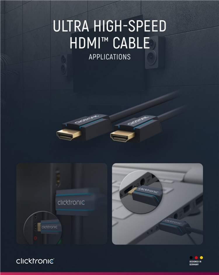ClickTronic HDMI™-kabel med ultrahög hastighet Premiumkabel | 1x HDMI™-kontakt 1x HDMI™-kontakt | 1,5 m | UHD 8K @ 60 Hz ClickTronic HDMI™-kabel med ultrahög hastighet Premiumkabel | 1x HDMI™-kontakt 1x HDMI™-kontakt | 1,5 m | UHD 8K @ 60 Hz