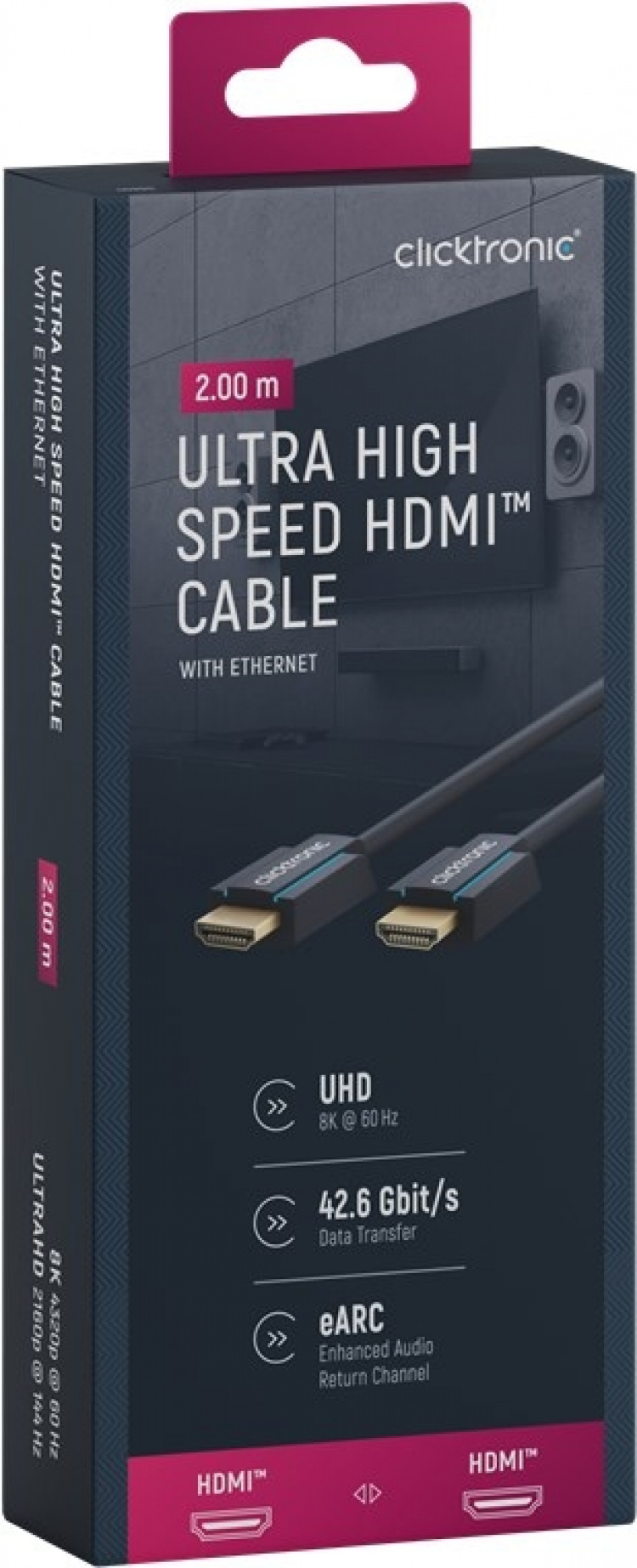 ClickTronic HDMI™-kabel med ultrahög hastighet Premiumkabel | 1x HDMI™-kontakt 1x HDMI™-kontakt | 2,0 m | UHD 8K @ 60 Hz ClickTronic HDMI™-kabel med ultrahög hastighet Premiumkabel | 1x HDMI™-kontakt 1x HDMI™-kontakt | 2,0 m | UHD 8K @ 60 Hz