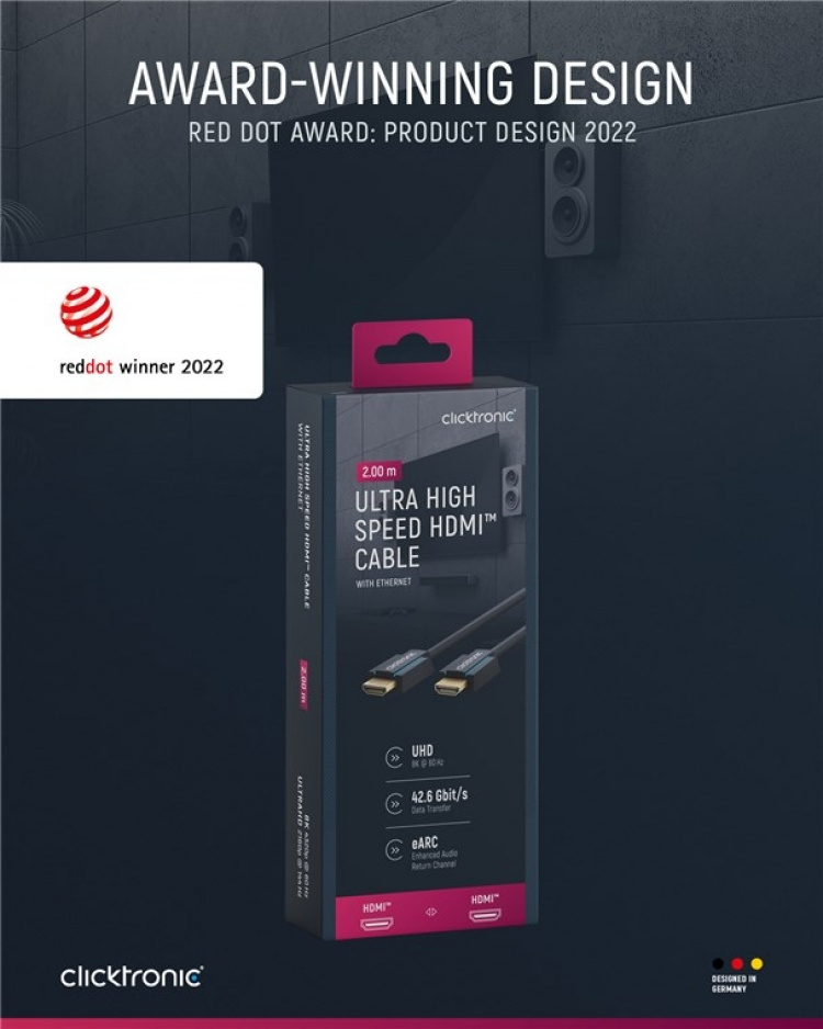 ClickTronic HDMI™-kabel med ultrahög hastighet Premiumkabel | 1x HDMI™-kontakt 1x HDMI™-kontakt | 2,0 m | UHD 8K @ 60 Hz ClickTronic HDMI™-kabel med ultrahög hastighet Premiumkabel | 1x HDMI™-kontakt 1x HDMI™-kontakt | 2,0 m | UHD 8K @ 60 Hz